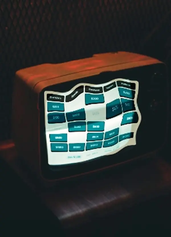 Plonkus game board cast to a retro TV screen
