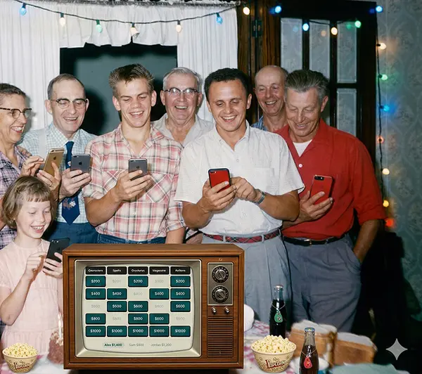 Group of friends playing Plonkus trivia together